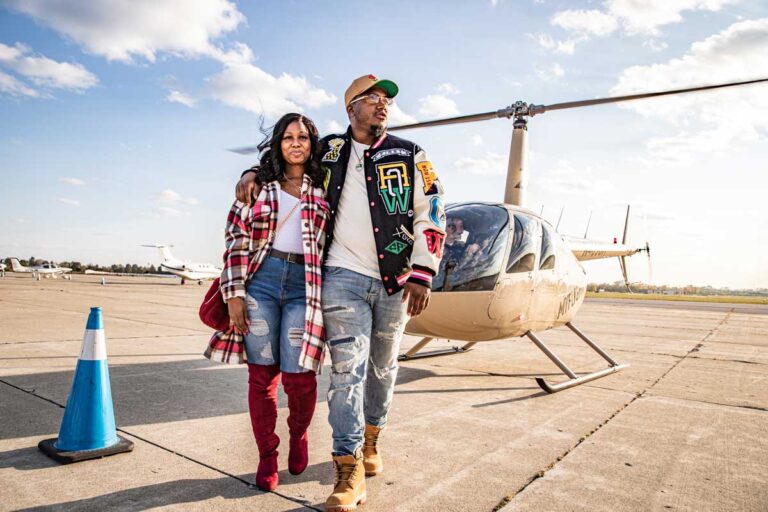 Couple after enjoying a helicopter tour of Detroit