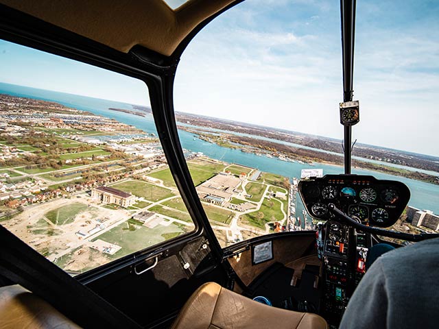 view from a helicopter ride in Detroit