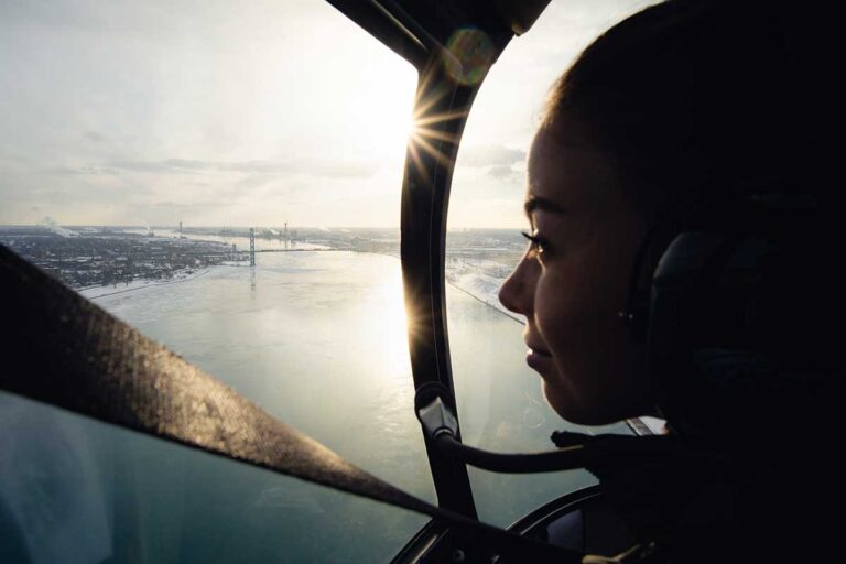 Helicopter tour passenger enjoying the view