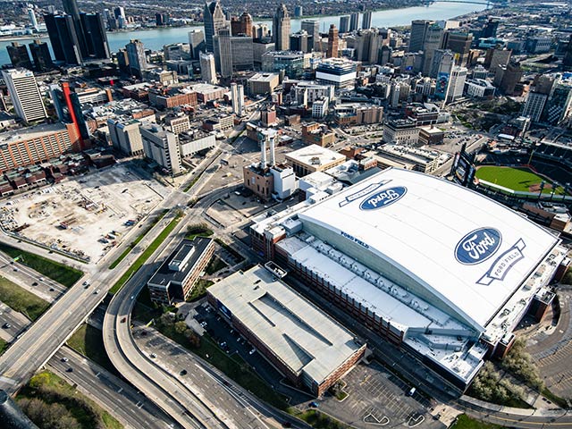 Ford Field as seen from a helicopter ride