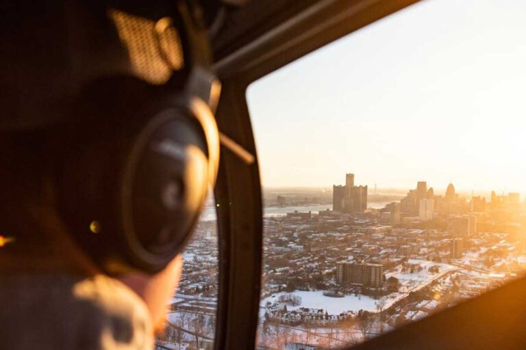 Helicopter Tour pilot looking at city skyline