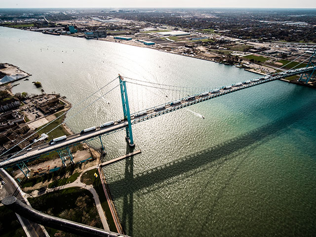 Detroit Ambassador Bridge viewed from a helicopter ride