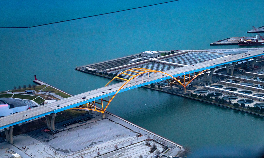 Hoan Bridge view from helicopter