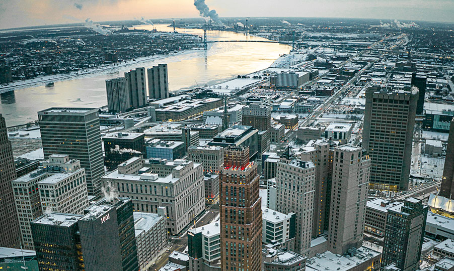 Detroit downtown from helicopter