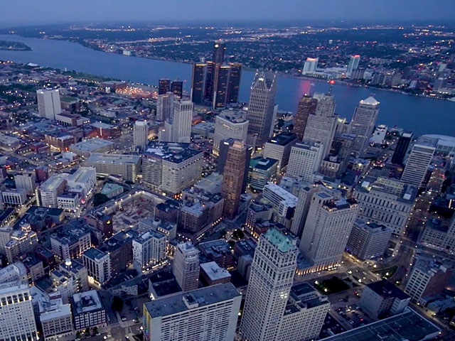 Detroit Skyline as seen from a helicopter ride