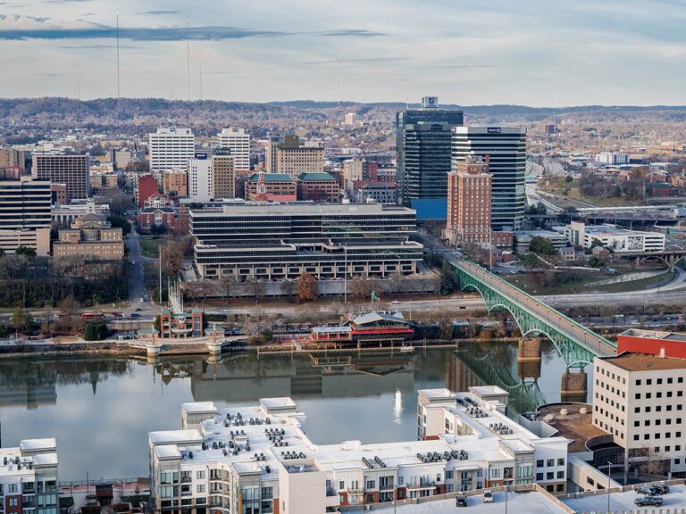 Helicopter view of Knoxville city