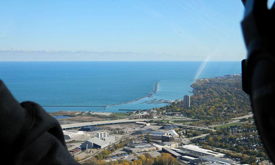 Lake Michigan view from helicopter