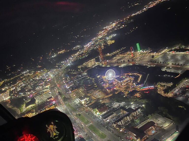 Smoky Mountains strip at night helicopter ride view