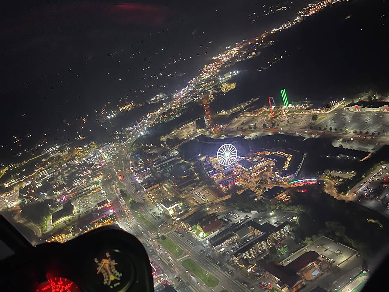Smoky Mountains strip at night helicopter ride view