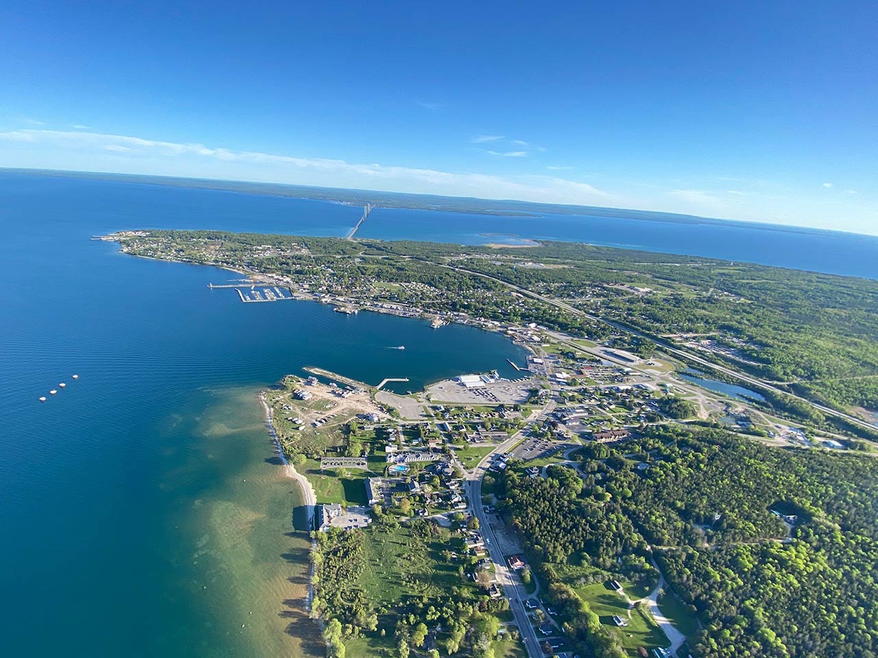 Helicopter view of St. Ignace bay
