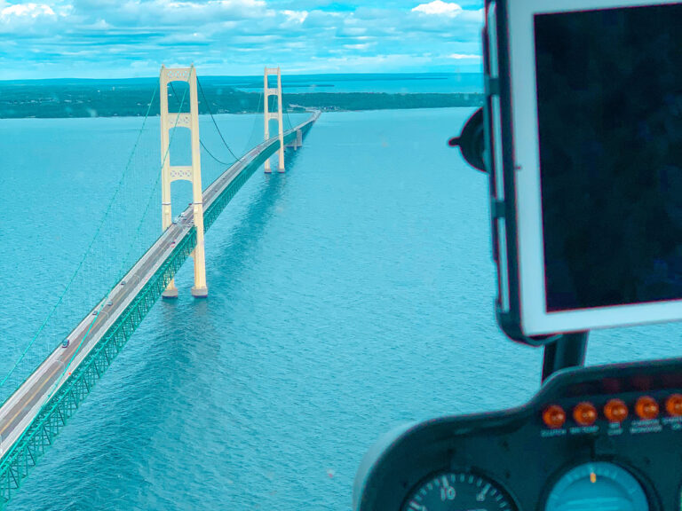 St. Ignace bridge view from a helicopter ride