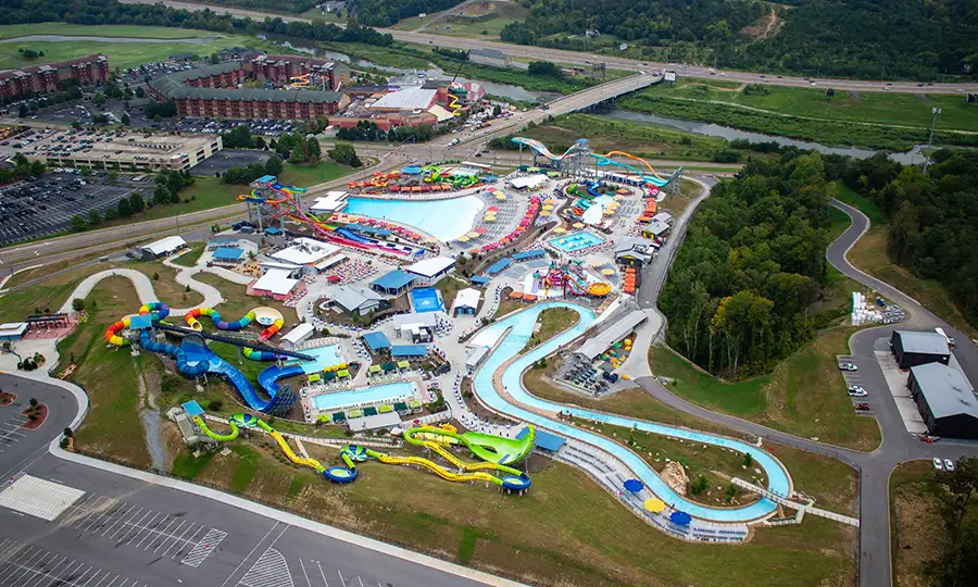 waterpark viewed from helicopter