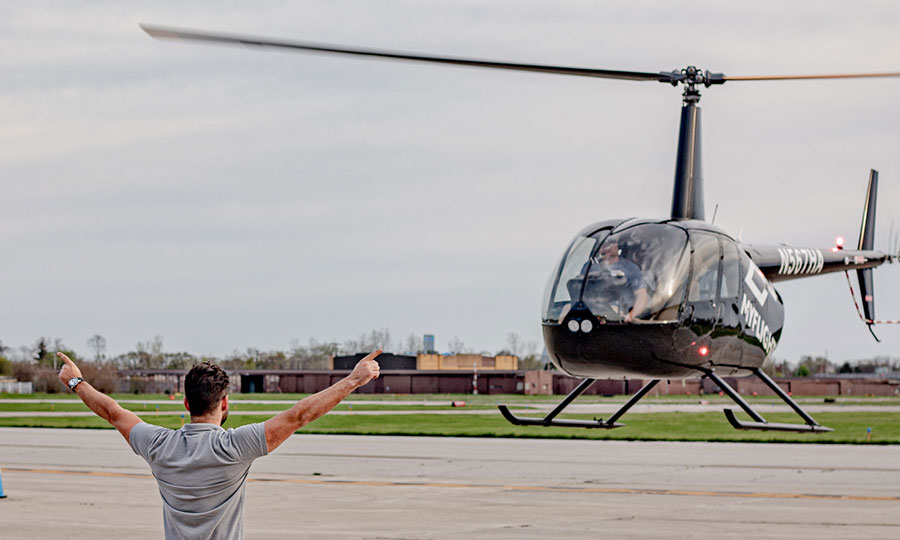 helicopter landing safely at airport