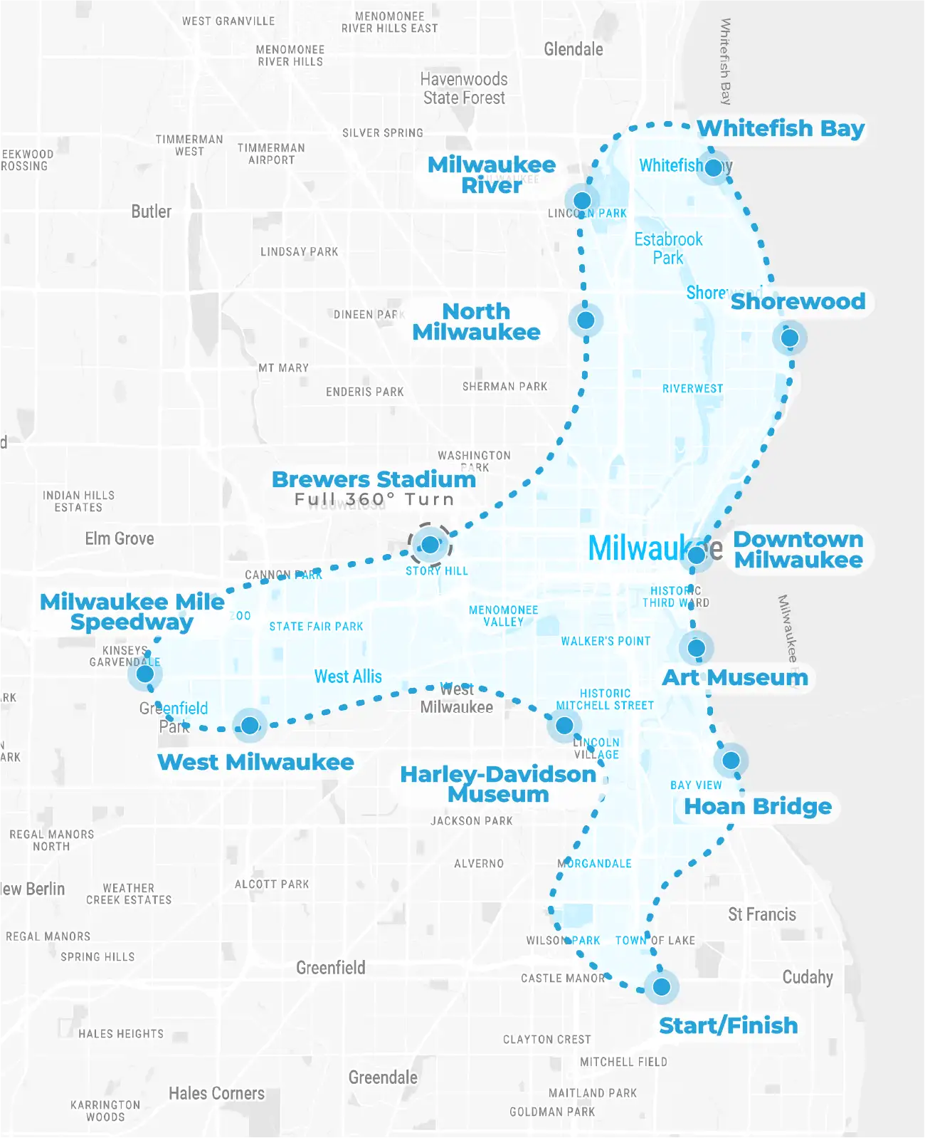 the myflight tours milwaukee creme de la cream city ultimate tour route path