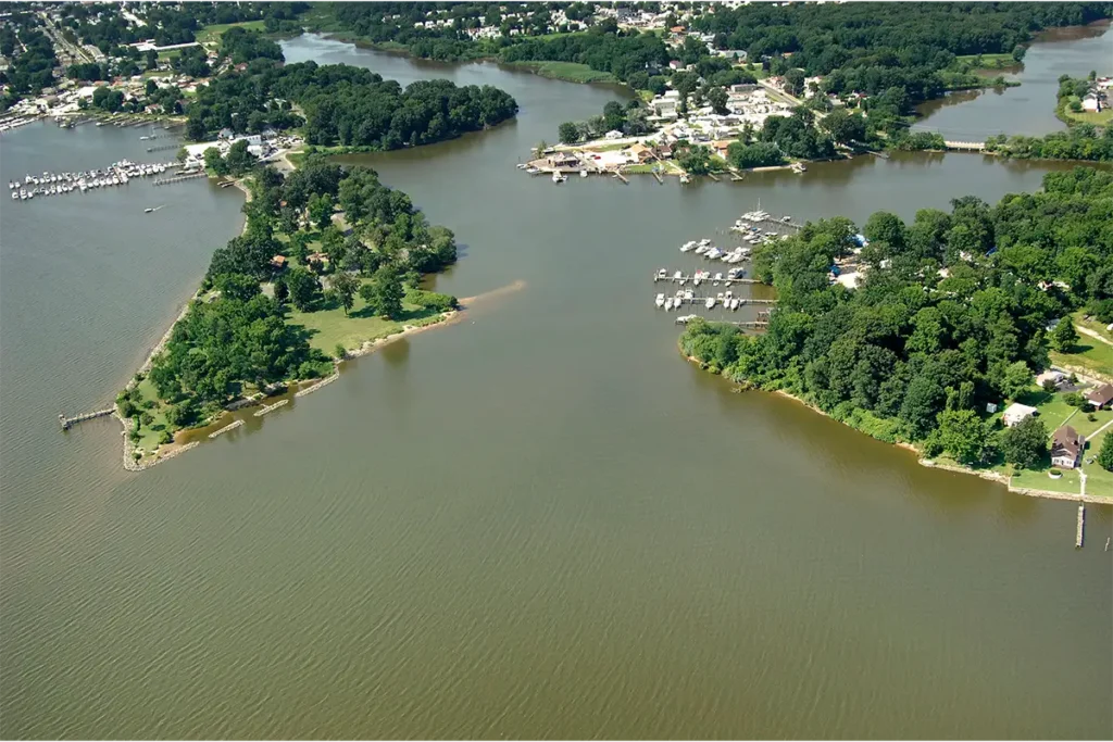 aerial view of essex md from a helicopter
