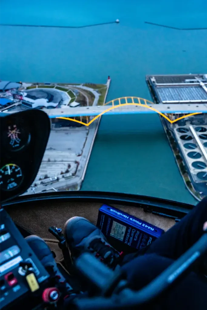 a view of hoan bridge from a helicopter ride from milwaukee