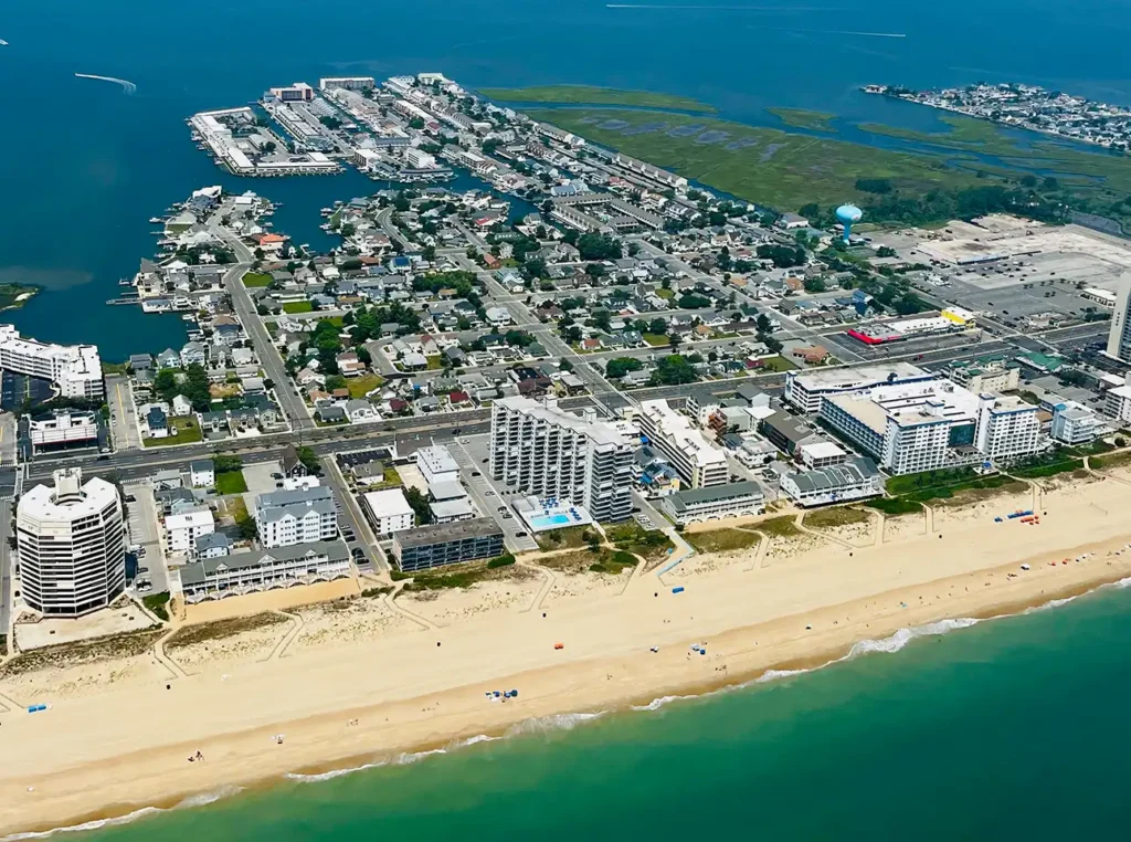 a view of downtown ocean city, md from a helicopter