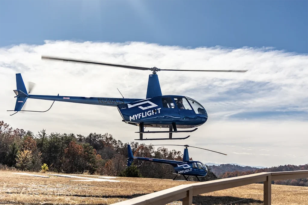 helicopter taking off at myflight tours smoky mountains in sevierville, tn