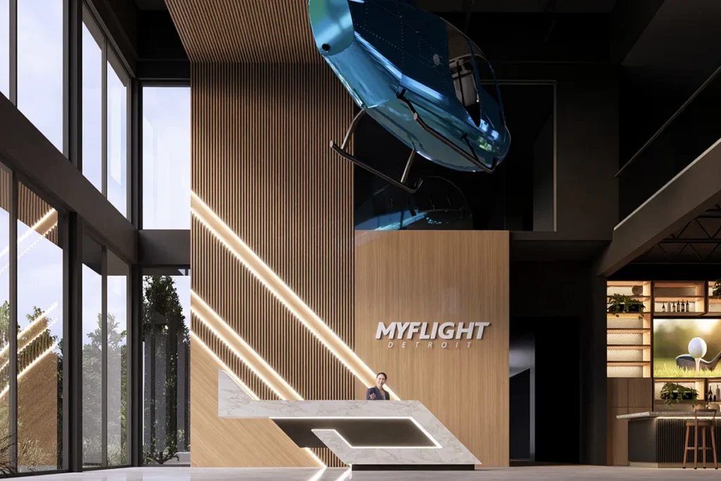 interior shot of myflight tours detroit building